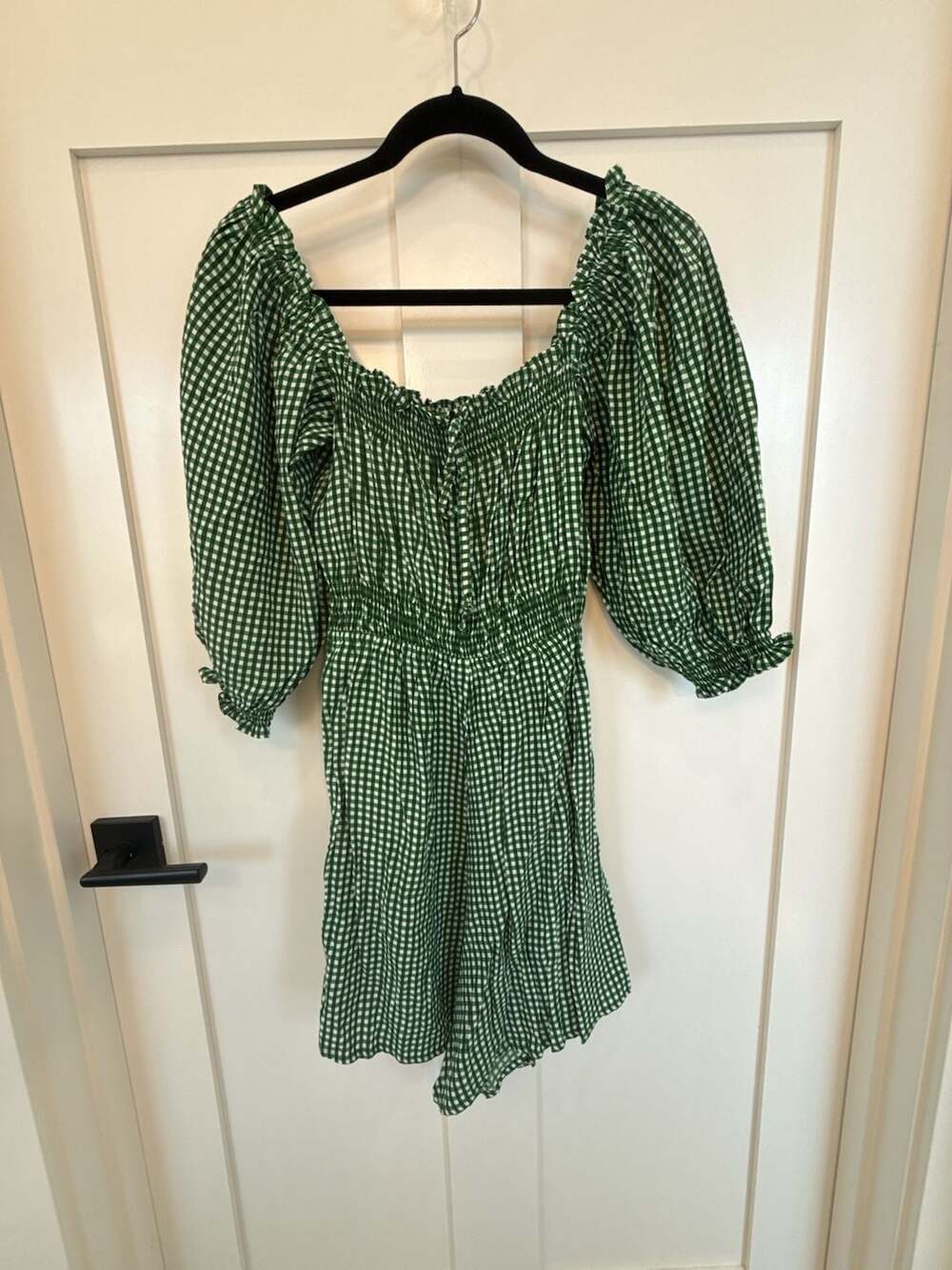 Faithfull the Brand Benette Green Gingham Check Mini Dress